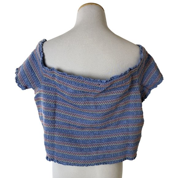 Forever 21 Knit Smocked Off the Shoulder Blue Crop Top Size 2X NWT - Picture 2 of 5